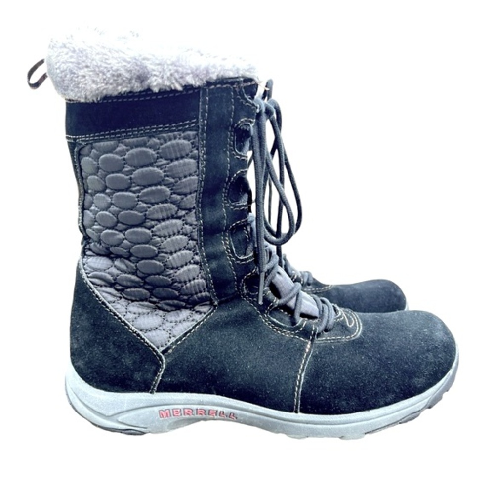 Merrell Black | mid calf waterproof side zip Faux fur winter boots Sz 8.5 women